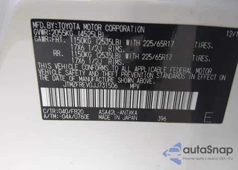 2018 Toyota Rav4 Le z USA, uszkodzony, nr VIN JTMZFREV0JJ731506